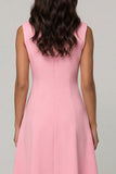 Pink Shawl Lapel Double Breasted A Line Midi Work Dress
