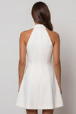 Halter White Single-breasted A Line Short Work Dress