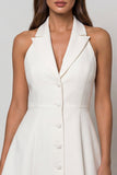 Halter White Single-breasted A Line Short Work Dress