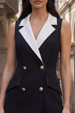 Black Notched Lapel Double-breasted Sheath Short Work Dress