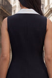 Black Notched Lapel Double-breasted Sheath Short Work Dress