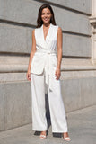 White Shawl Lapel 2-piece Women Suits with Belt