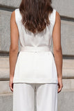 White Shawl Lapel 2-piece Women Suits with Belt