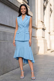 White Notched Lapel 2-piece Asymmetrical Work Dress