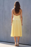 Halter Yellow Single-breasted Pleated A Line Midi Work Dress