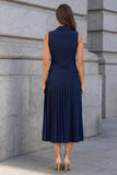Halter Navy Single-breasted Pleated A Line 2-piece Work Dress
