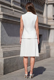 White Shawl Lapel Pleated 2-piece A Line Work Dress