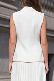 White Shawl Lapel Pleated 2-piece A Line Work Dress