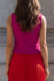 Fuchsia and Red V-Neck Pleated 2-piece A Line Work Dress