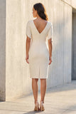 Ivory V-Neck Sheath Short Sleeve Work Dress