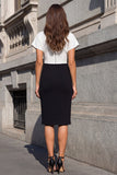 Black and White V-Neck Short Sleeve Sheath Work Dress