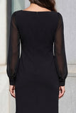 Black Square Neck Long Sleeve Sheath Work Dress
