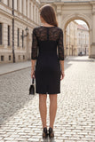 Black 3/4 Sleeve Bodycon Lace Midi Work Dress