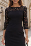 Black 3/4 Sleeve Bodycon Lace Midi Work Dress