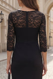 Black 3/4 Sleeve Bodycon Lace Midi Work Dress
