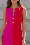 Fuchsia and Red Sleeveless Bodycon Mini Work Dress