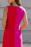 Fuchsia and Red Sleeveless Bodycon Mini Work Dress