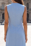 Blue V Neck Double Breasted Mini Work Dress