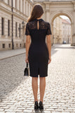 Black Short Sleeve Sheath Lace Mini Work Dress