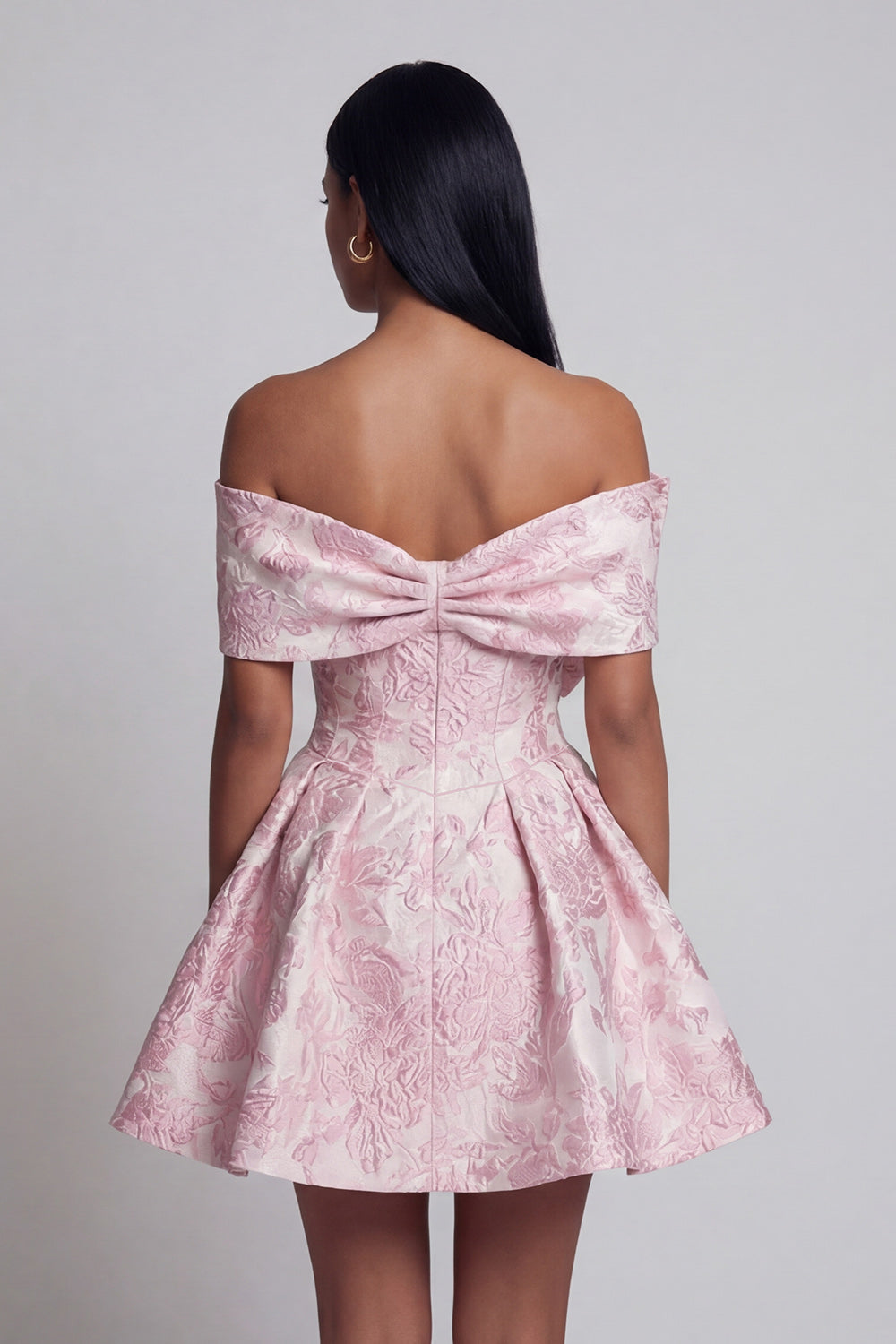 Zapaka Women Pink A-Line Homecoming Dress Jacquard Off the Shoulder