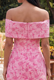 Off the Shoulder Blue Jacquard A-Line Mini Homecoming Dress With Bow