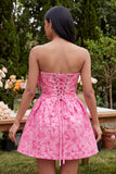 A-Line Blue Off the Shoulder Jacquard Mini Homecoming Dress With Bow
