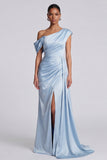 Sky Blue Ruched Mermaid Formal Dress with Slit