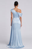 Sky Blue Ruched Mermaid Formal Dress with Slit