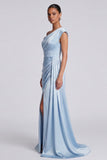 Sky Blue Ruched Mermaid Formal Dress with Slit
