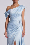 Sky Blue Ruched Mermaid Formal Dress with Slit