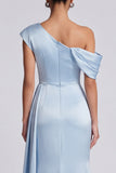 Sky Blue Ruched Mermaid Formal Dress with Slit