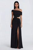 Black Cut Out Asymmetrical Neck Long Formal Dress