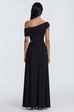 Black Cut Out Asymmetrical Neck Long Formal Dress