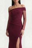 Burgundy Mermaid Off The Shoulder Formal Dress