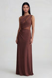 Brown Round Neck Illusion Cut Out Sheath Formal Dress
