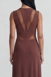 Brown Round Neck Illusion Cut Out Sheath Formal Dress