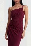 One Shoulder Burgundy Ruched Mermaid Formal Dress
