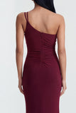One Shoulder Burgundy Ruched Mermaid Formal Dress