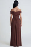 Off The Shoulder Brown Mermaid Ruched Long Formal Dress