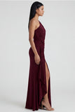 Burgundy Mermaid One Shoulder Ruched Formal Dress