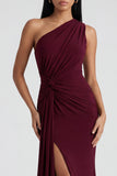 Burgundy Mermaid One Shoulder Ruched Formal Dress