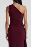 Burgundy Mermaid One Shoulder Ruched Formal Dress