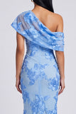 Yellow Mermaid Asymmetrical Neck Formal Dress with Floral Embroidery