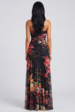 Ivory Strapless Ruched Floral Dress with Slit