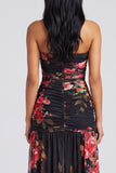 Ivory Strapless Ruched Floral Dress with Slit