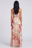 Ivory Strapless Ruched Floral Dress with Slit