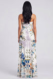 Ivory Strapless Ruched Floral Dress with Slit