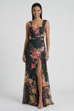 Black Floral Mermaid Square Neck Formal Dress