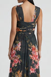 Black Floral Mermaid Square Neck Formal Dress