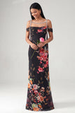 Ivory Cold Shoulder Mermaid Floral Formal Dress with Sash